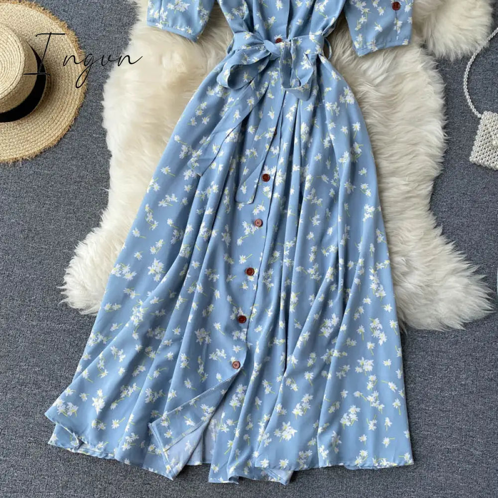 Ingvn - beach Red elegant sexy Dress women Summer Autumn V-neck polka dot midi dress waist split dress vestidos de fiesta clothes