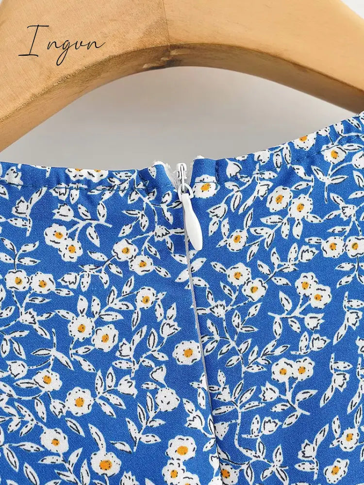 Ingvn - Fashion Foridol Blue Floral Print Summer Beach Dress Women Casual Holiday Short Sleeve Dress Boho Sundress Vestidos Fashion Clothes
