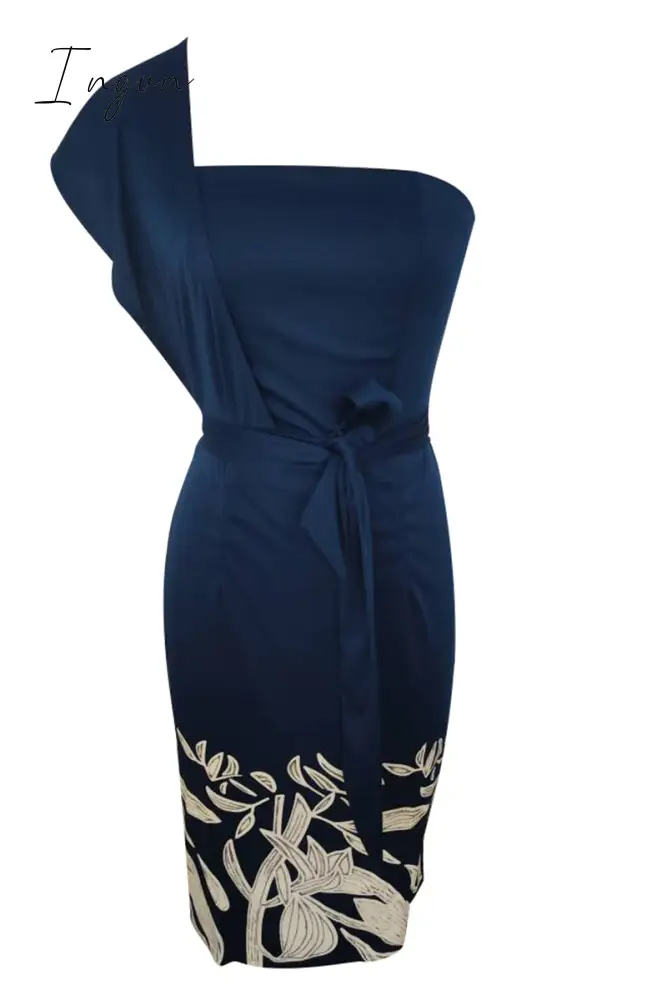 Ingvn - Casual Print Split Joint One Shoulder Pencil Skirt Dresses(4 colors)