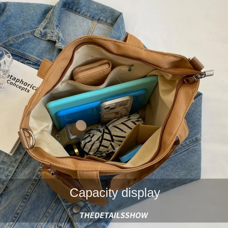 Ingvn  Simplicity Oxford Canvas Composite Shoulder Bag Solid Color Versatile Lazy Style Crossbody Bag Large Capacity Commuter Tote Bag