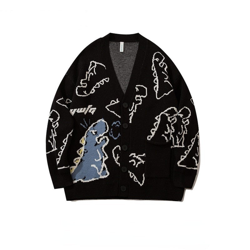Oversized Cardigan Knitted Sweater Streetwear Loose Male Top Coat Hip Hop Sweater Cartoon Pattern Pullovers