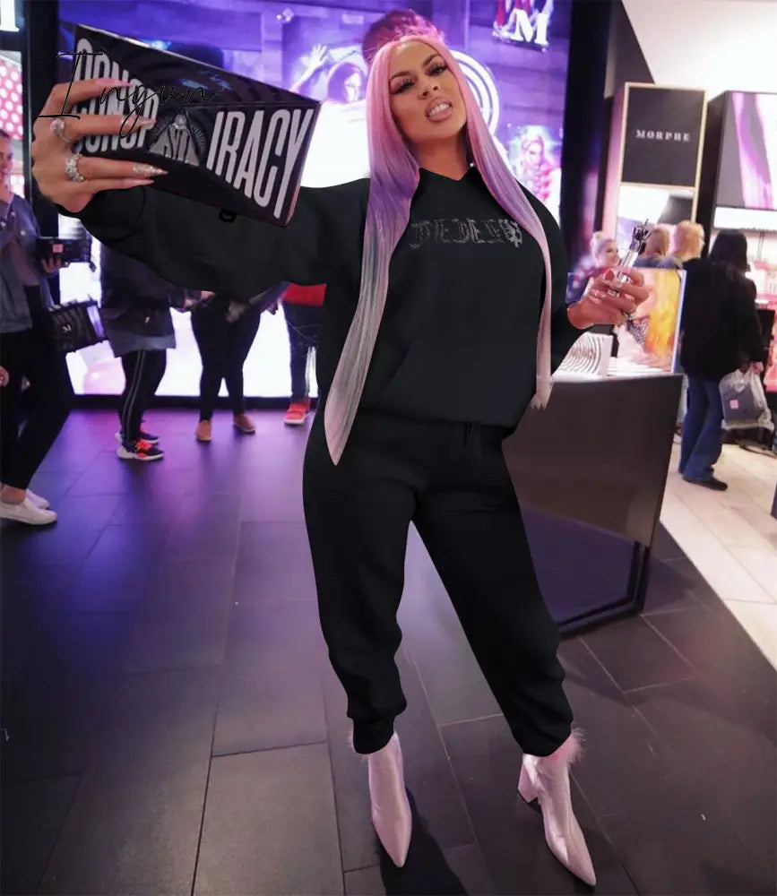Ingvn - Tracksuit 2 Piece Women Set Oversize Hoodies Sweatshirt Loose Sweatpants Joggers Sport Suit Women Outfits Sweatsuit