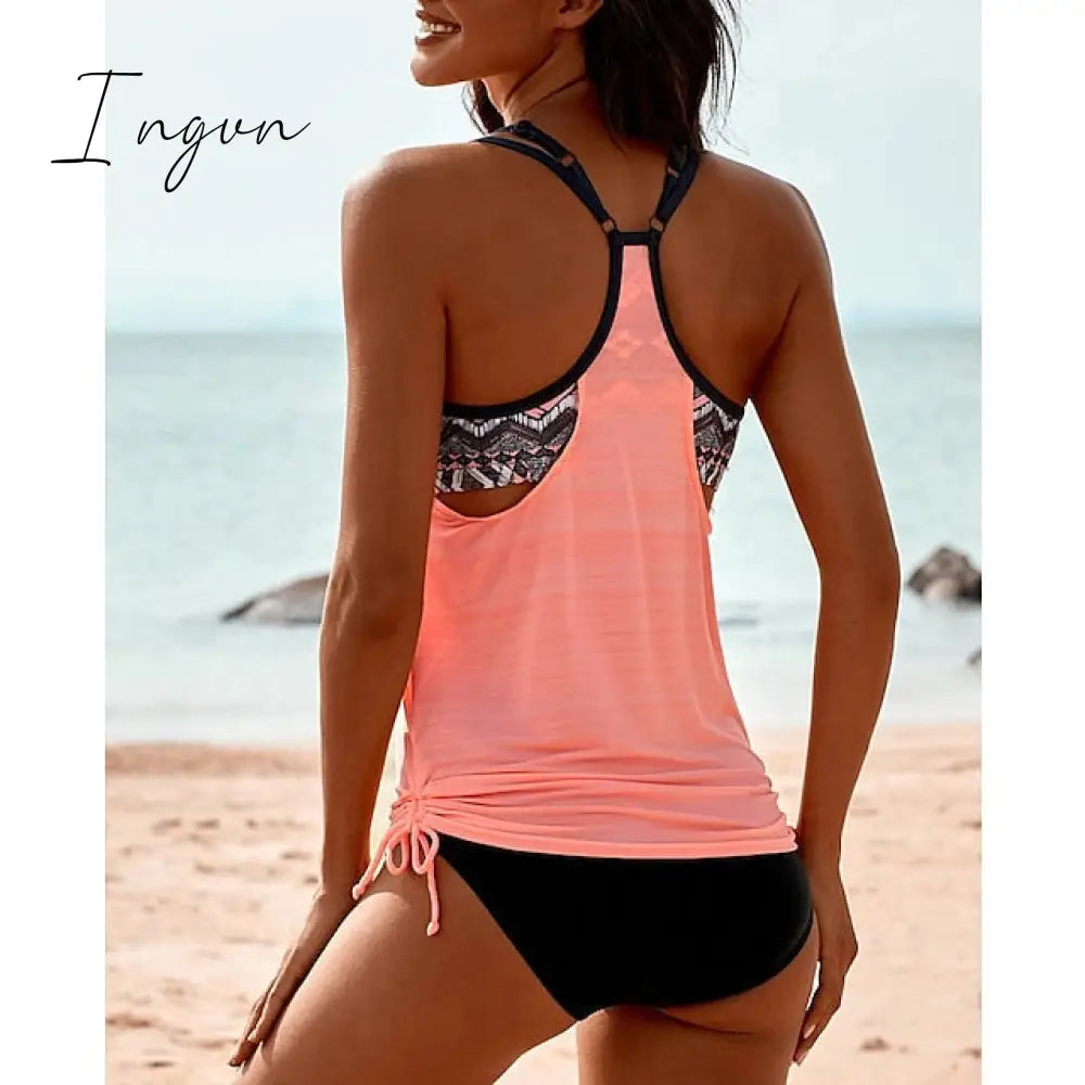 Ingvn - Women's Swimwear Tankini 2 Piece Normal Swimsuit 2 Piece Modest Swimwear High Waisted Striped Stars Black Pink Blue Purple Green Padded Strap Bathing Suits Sports Vacation Beach Wear
