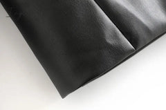 Ingvn - Women Fashion Faux Leather Pockets Loose Blazer Coat Vintage Long Sleeve Back Vents Female Outerwear Chic Tops