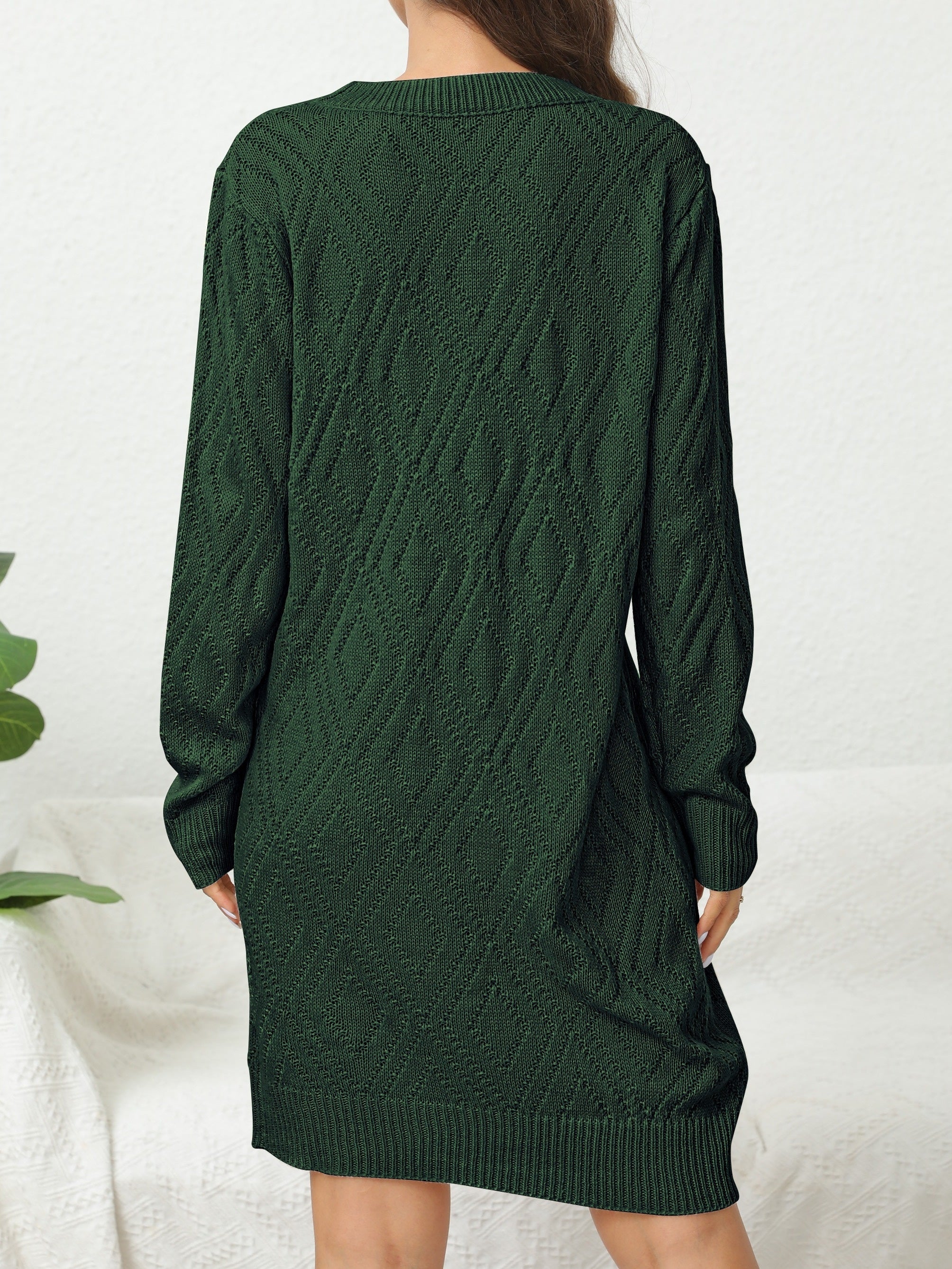 Casual Chic Solid Sweater Dress - Cozy Acrylic Knit, Comfort Fit Crew Neck for Stylish Women's Fall/Winter Wardrobe