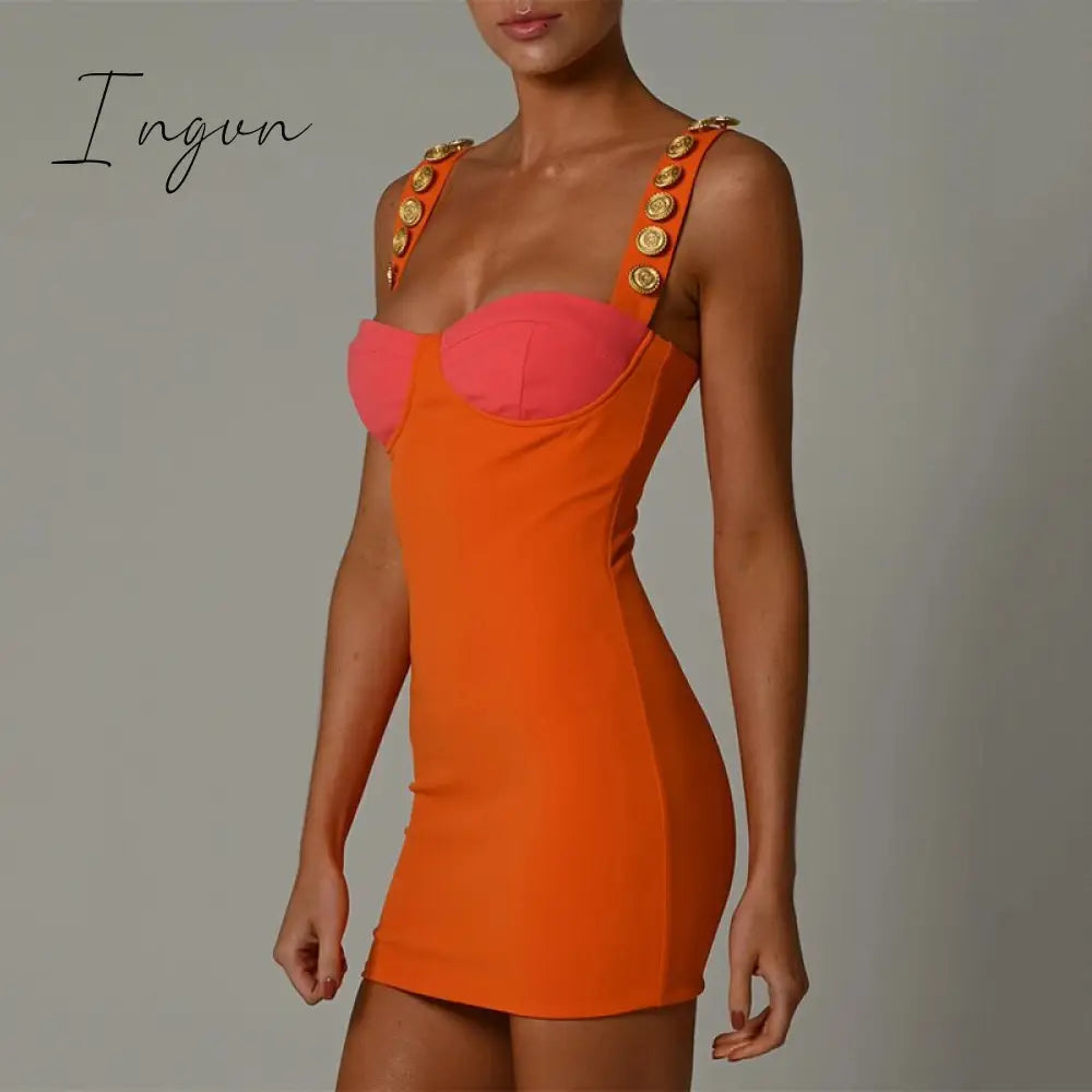 Ingvn - Elegant Strapless Sexy Bodycon Maxi Dress Summer Sleeveless Button Buckles Slim Bandage Long Party Women Dress Midi Vestidos
