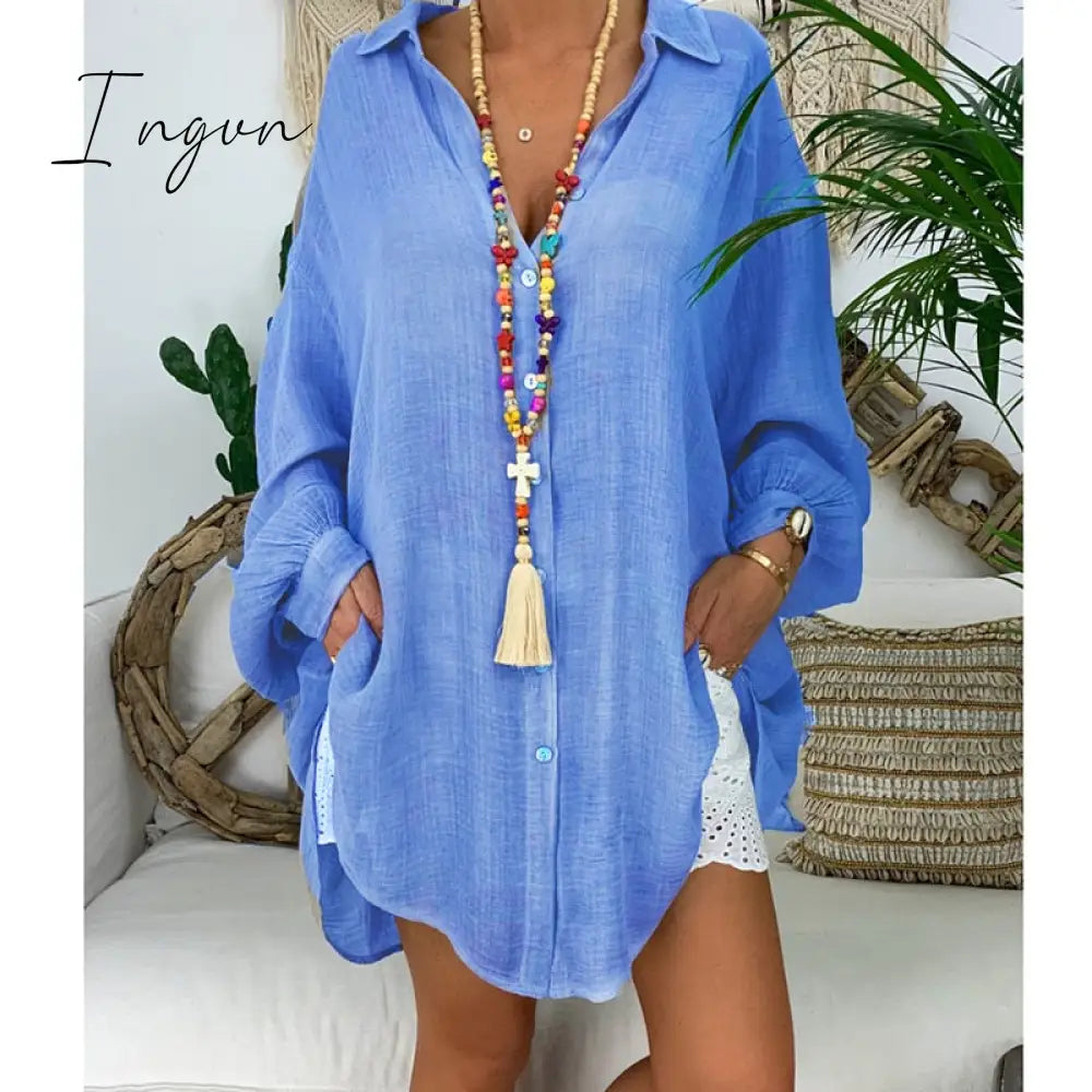 Ingvn - New Loose Women Cover Ups Swimwear White Beach Dress Cotton Beach Kimono Coverups for Women Swimsuit Cover Up Beach Woman