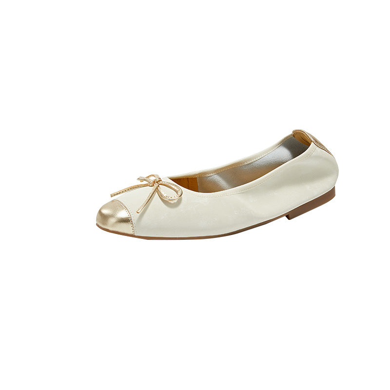 Spring Sheepskin Small Single-layer Shoes Women's Korean Style Bow Tie-up Small Leather Shoes Slip-on plus size Shoes