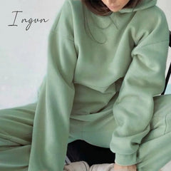 Ingvn - Two Piece Set Casual Fleece Tracksuit Women Winter Women's Sets Oversized Hooded Long Sleeve Hoodie Sport Pants Lady Suit
