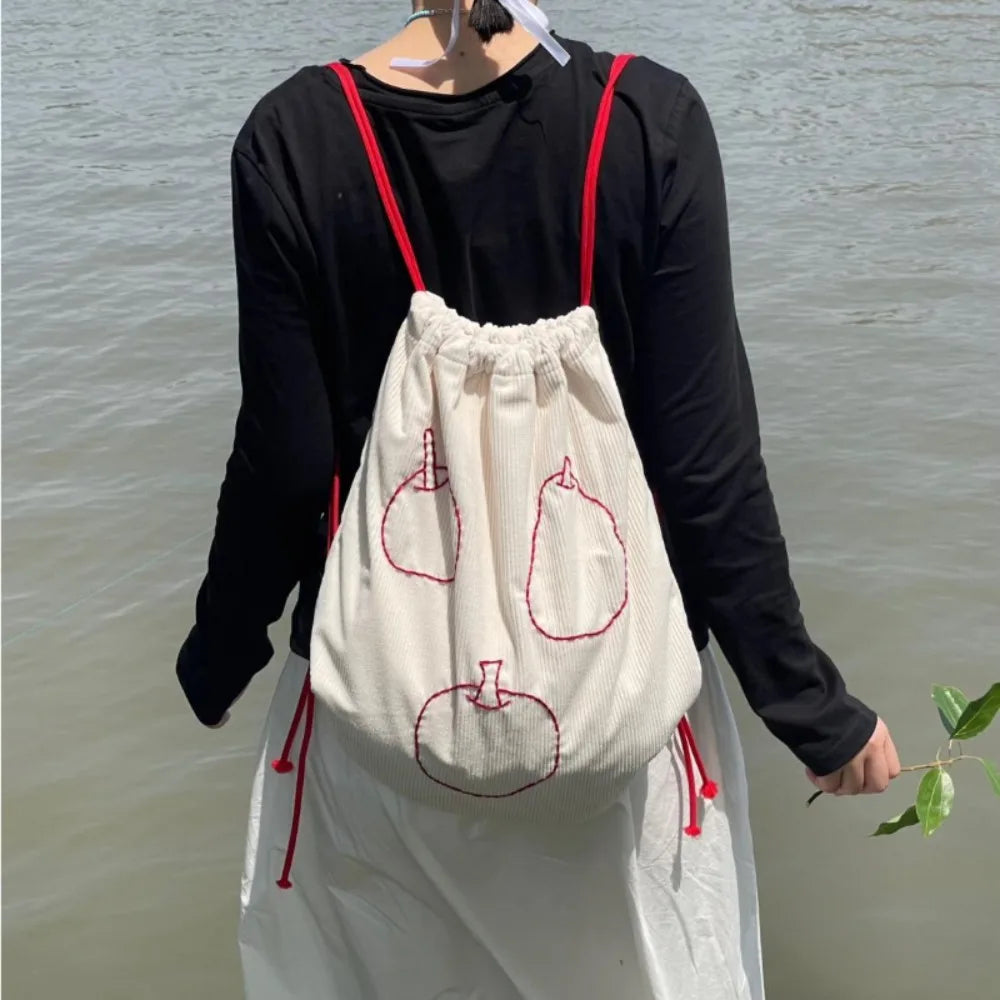 Ingvn  Practical New Lovely Daily All-match Versatile Backpacks Commuter Casual Print Apple Lace Up Bags Elegant Drawstring Luggage