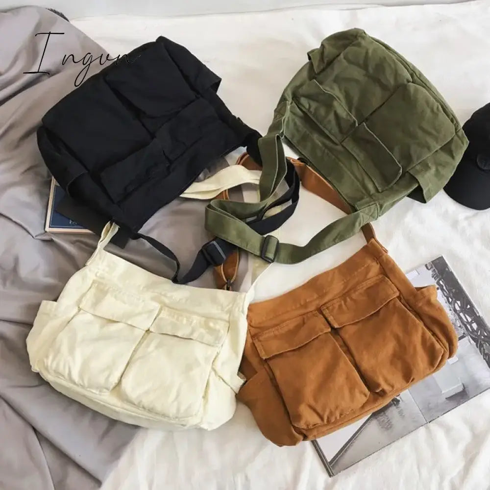Ingvn - Women Vintage Handbag Canvas Teenager Shoulder Tote Bags Messenger Bags Ladies Casual Handbag Crossbody Purse