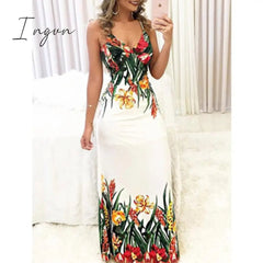 Ingvn - Summer Women Lady Sexy Sleeveless Strap Deep V-Neck Long Maxi Evening Party Elegant Dress Sundress
