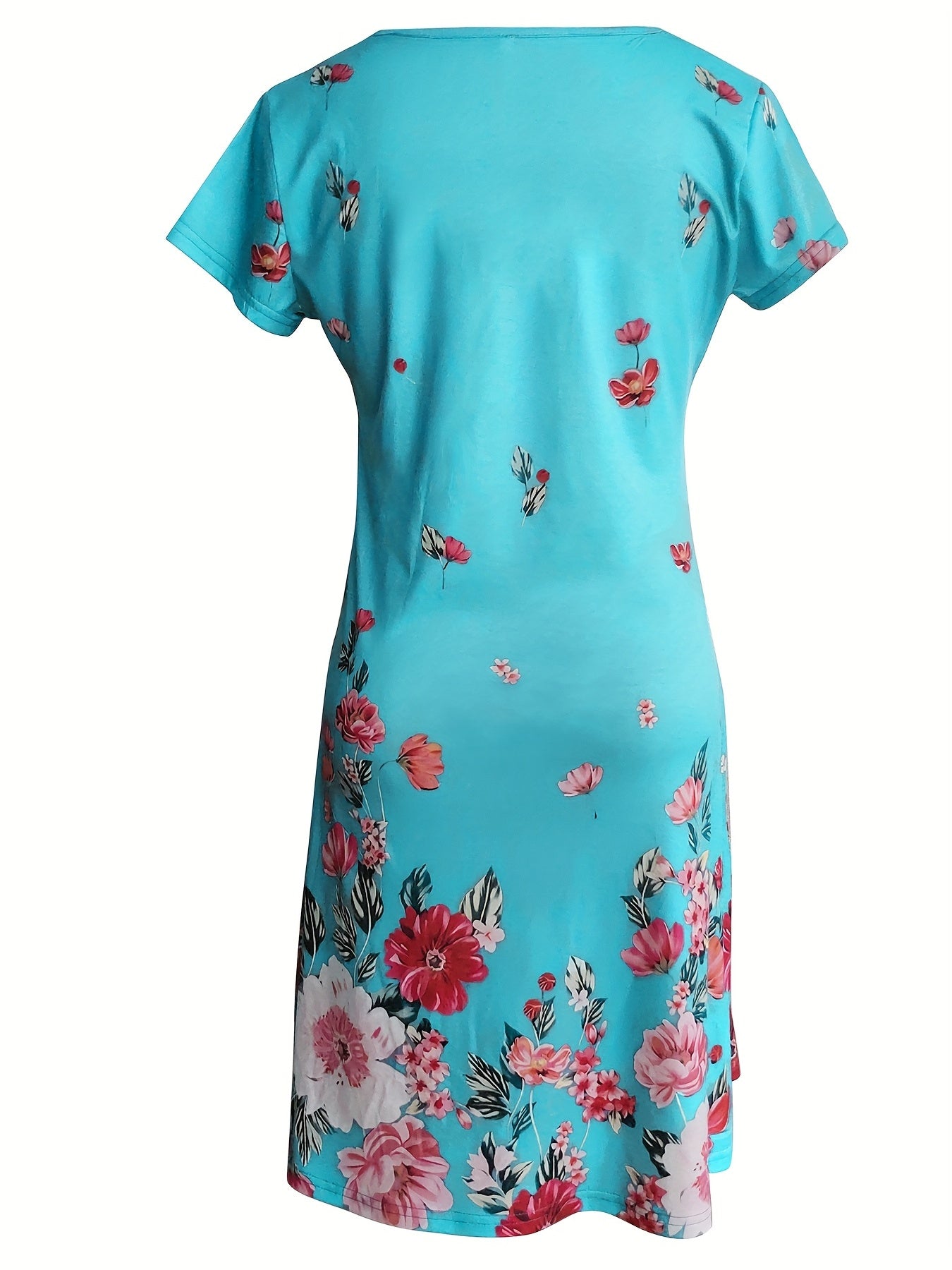 Chic Ditsy Floral Knee-High Dress – V-neck, All-Season Casual Wear, Easy-Care Polyester Lining, Mid Elasticity Fabric