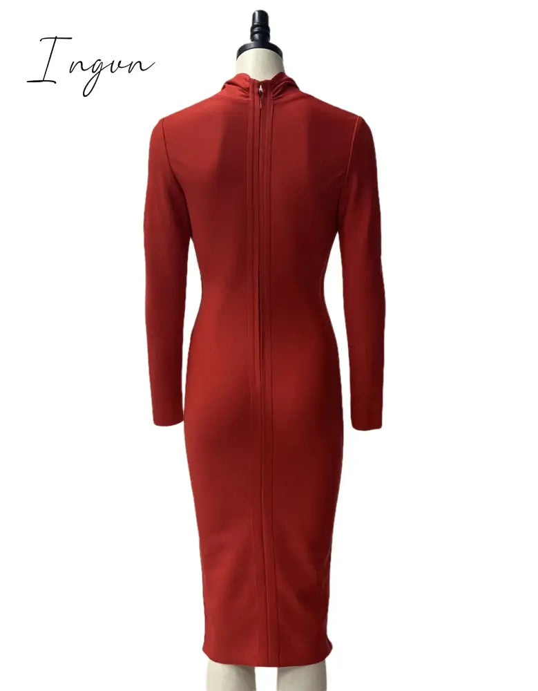 Ingvn - New Summer Deep V Neck Women Bandage Dress Full Sleeves Celebrity Bodycon Dress Sexy Club Vestidos Evening Party Dresses