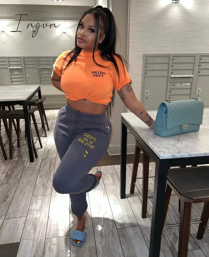 Ingvn - Graphic Letter Print Sweatpants Women Hip-hop High Waist Pocket Harajuku Casual Loose Trousers Jogger Cargo Pants Streetwear