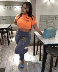 Ingvn - Graphic Letter Print Sweatpants Women Hip-hop High Waist Pocket Harajuku Casual Loose Trousers Jogger Cargo Pants Streetwear