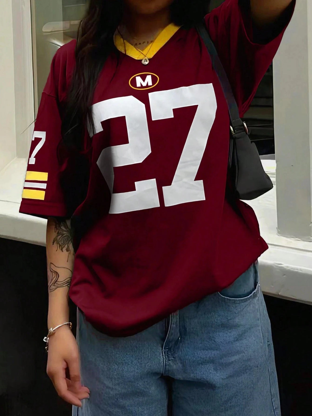 Women's Summer V-Neck Loose Casual Numeric Print T-Shirt Graphic Tee  Tops Loose And Breathable Sports Jersey Trendy T-shirt