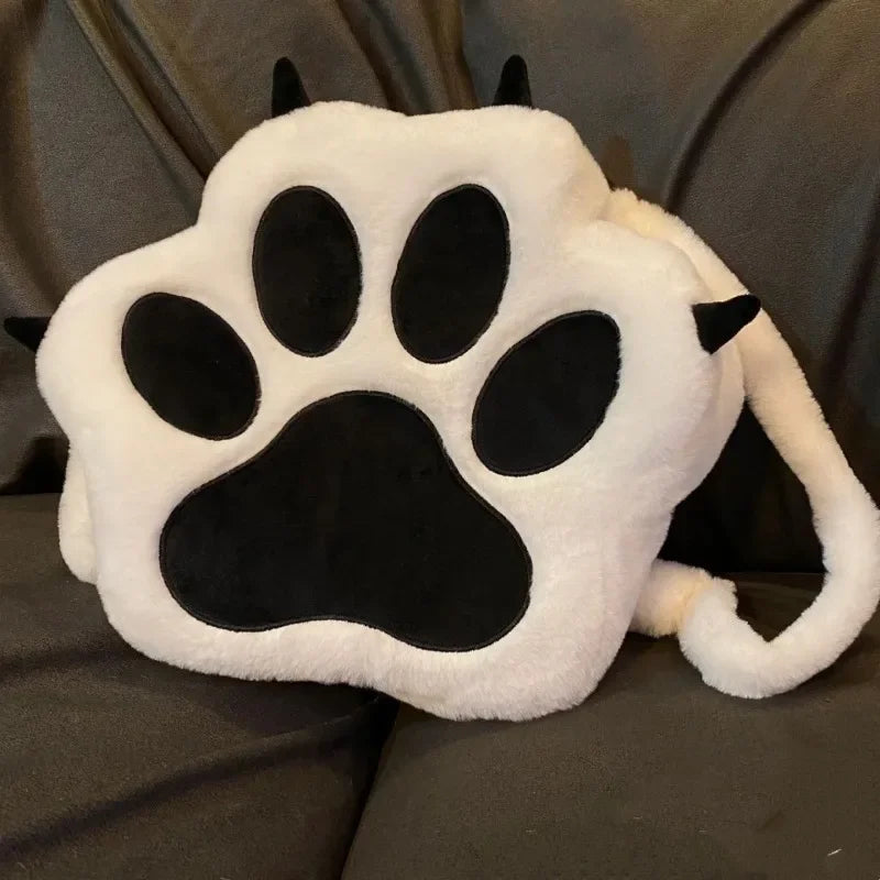 Ingvn  Cute Cat Paw Plush Backpack with Adjustable Straps Kawaii Bag with Zipper JK Girls Bag Cartoon Backpack for Women Girls