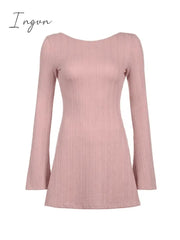Ingvn - Backless Knitted Long Sleeve Mini Dress
