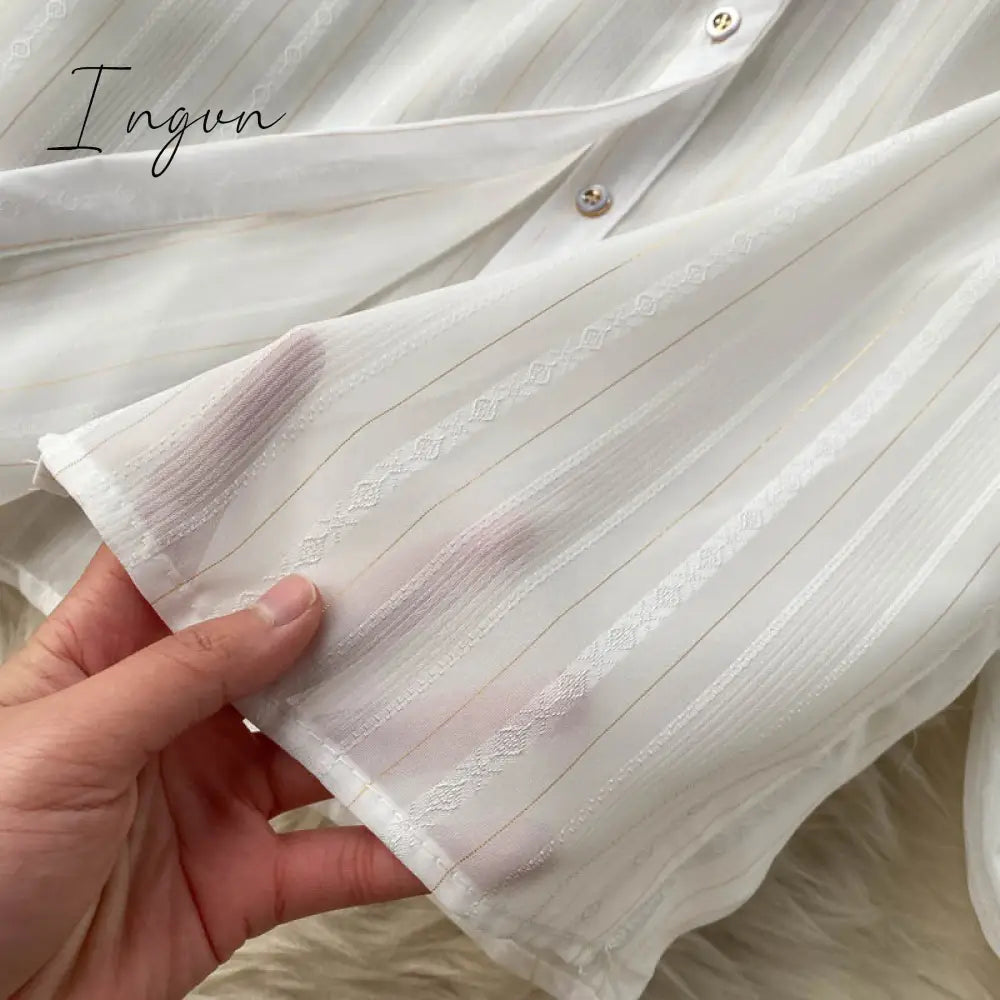Ingvn - Spring Autumn Elegant 2 Piece Set Overalls Dress Women Bow Collar White Shirt Top+ Irregular Flower Print V-Neck Vest Dress