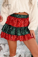 Ingvn - Casual Patchwork Sequins Flounce Loose Type A Patchwork Bottoms