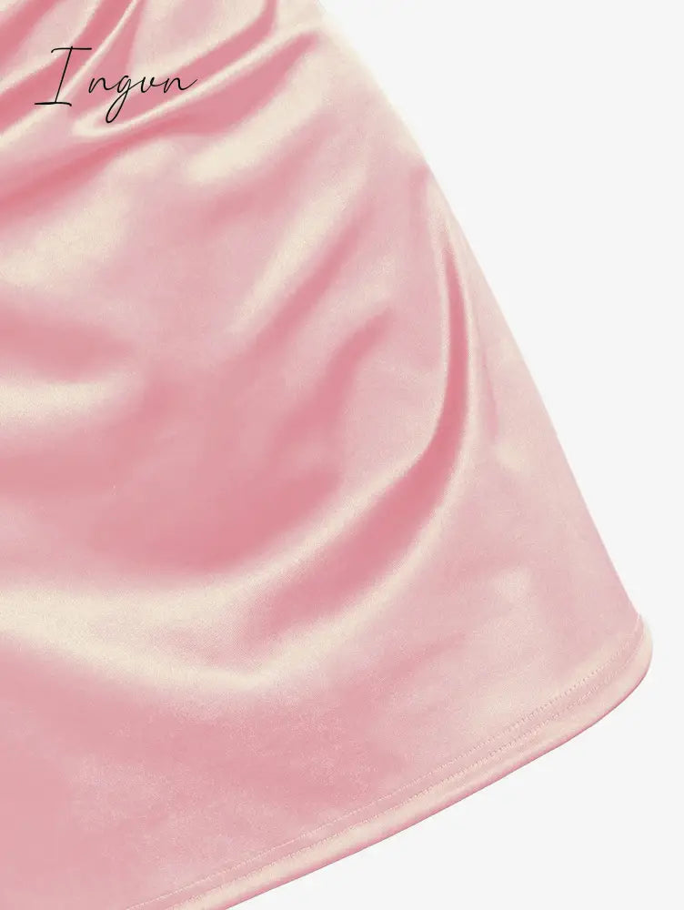 Ingvn - Women's Sexy Satin Dress Spaghetti Strap Slips Nightwear Side Slit Cocktail Party Silk Mini Dresses