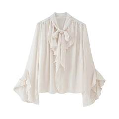 Elegant Ruffle White Shirt Women Lace Up Collar Butterfly Sleeve Casual Office Shirts Spring Summer Blouse Blusas Mujer