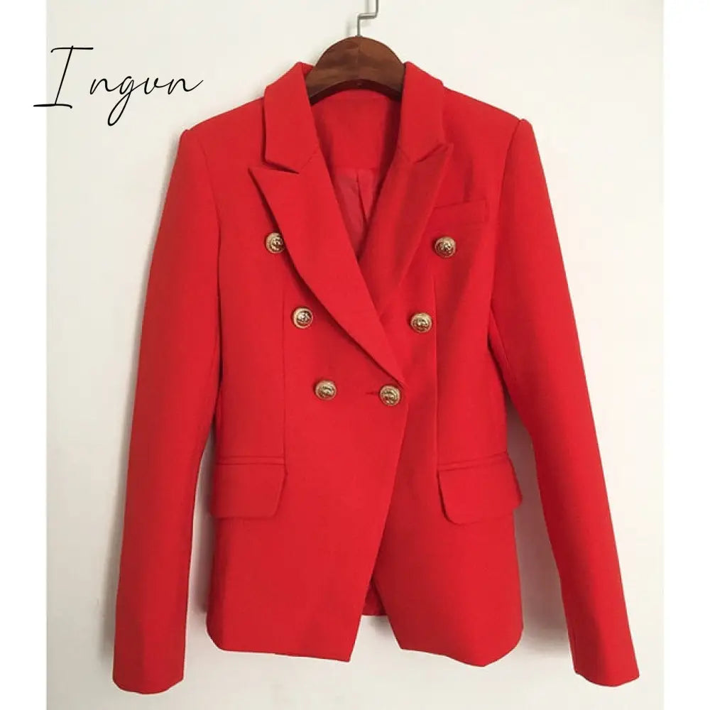 Ingvn - Green Blue Yellow Black White Blazer Women Office Formal Double Breasted Buttons Blazer Plus Big Size Women Blazers Drop Ship