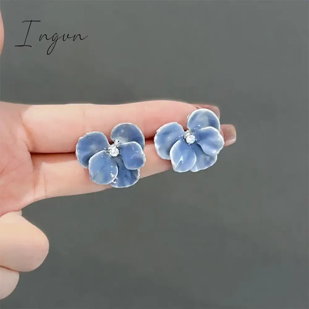New Trendy Cute Blue Red Flowers Earrings for Women Exquisite S925 Silver Needle Studs Sweet Elegant Party Jewelry Gifts