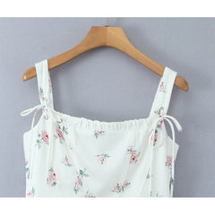 Sweet Girl Floral Print Princess Mini Dress Women Sexy Sleeveless Low Waist A-line Elegant Princess Dress Croset Tie Robe