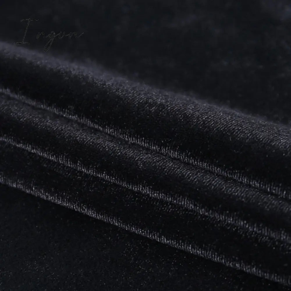 Ingvn - 2023 Womens Fashion Black Velvet Spaghetti Strap Dress Front Ruched Mini Skinny Sleeveless Off Shoulder Women Fashion Elegant  Party Dress