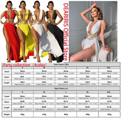 Ingvn - Women Sexy Floral Sequins Bare Back Deep V High Slit Wedding Party Evening Dress