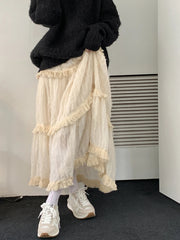 Y2k Clothes Women Cake Dress Tassel Design Skirt Loose Long Skirts Vintage High Waist Korean Fashion Faldas Largas