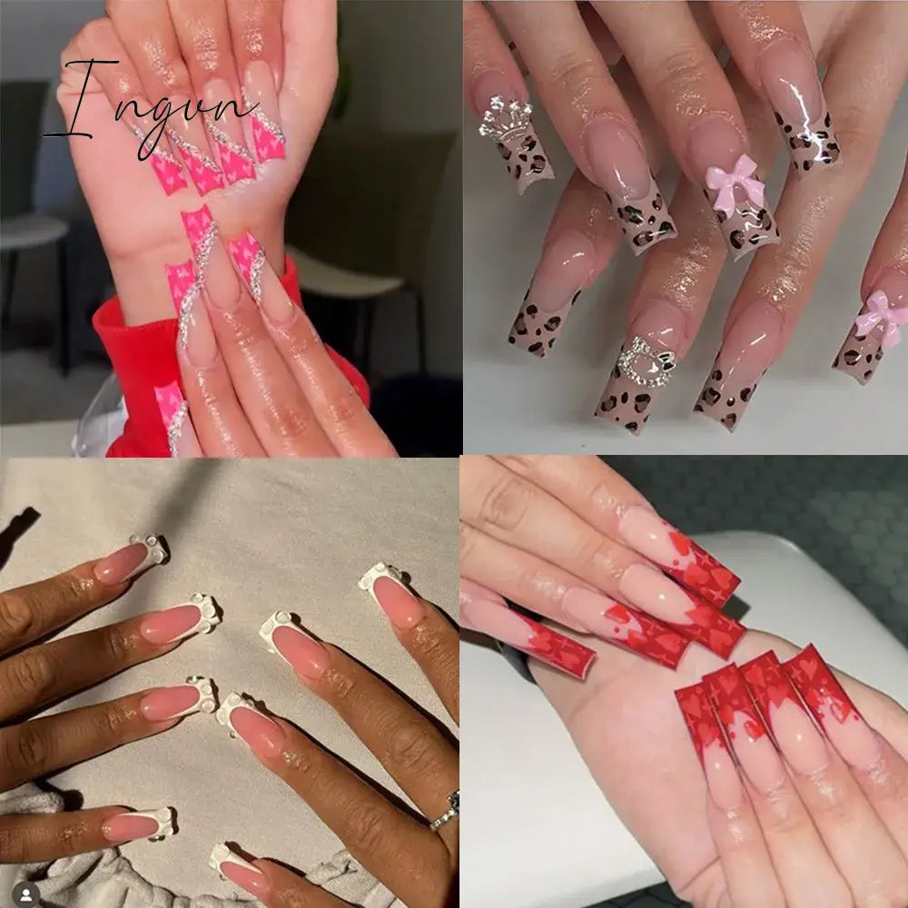 Bow Shaped Nail Art Ballerina False Nails Full Cover Coffin Press on Nails False Nail Detachable Wearable Fake Nails
