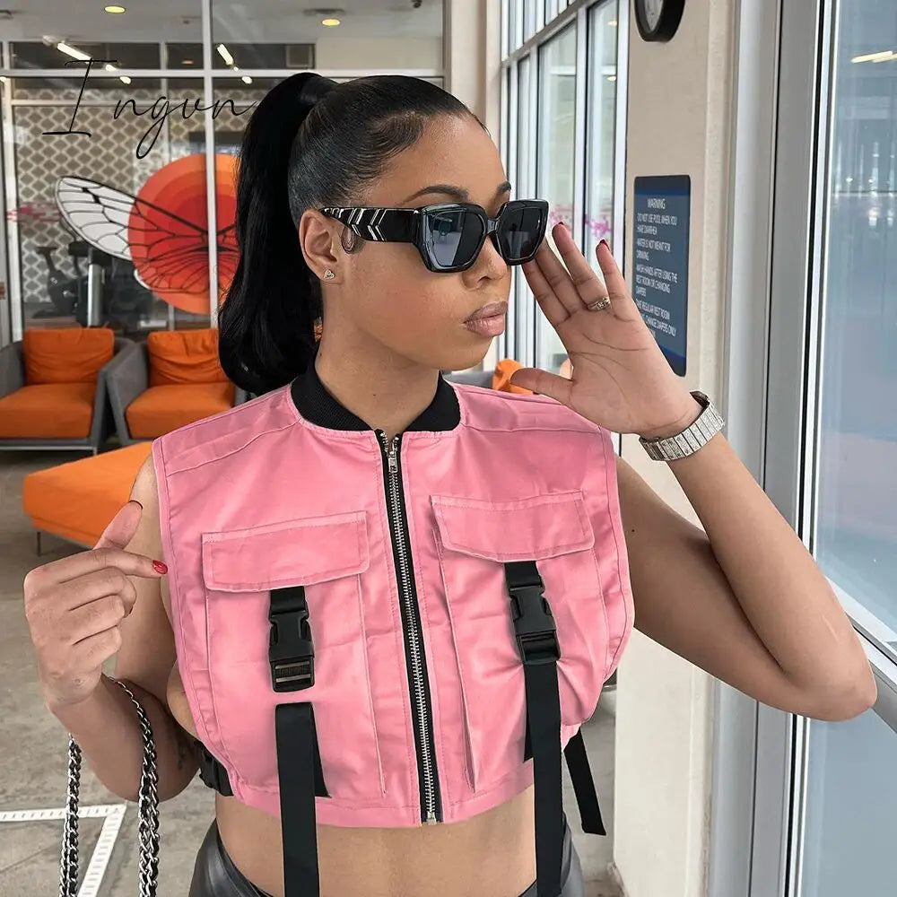 Ingvn - Fashion vest Jacket for Women 2023 Spring New Solid Color Sleeveless Slim Crop Tops Women Vest