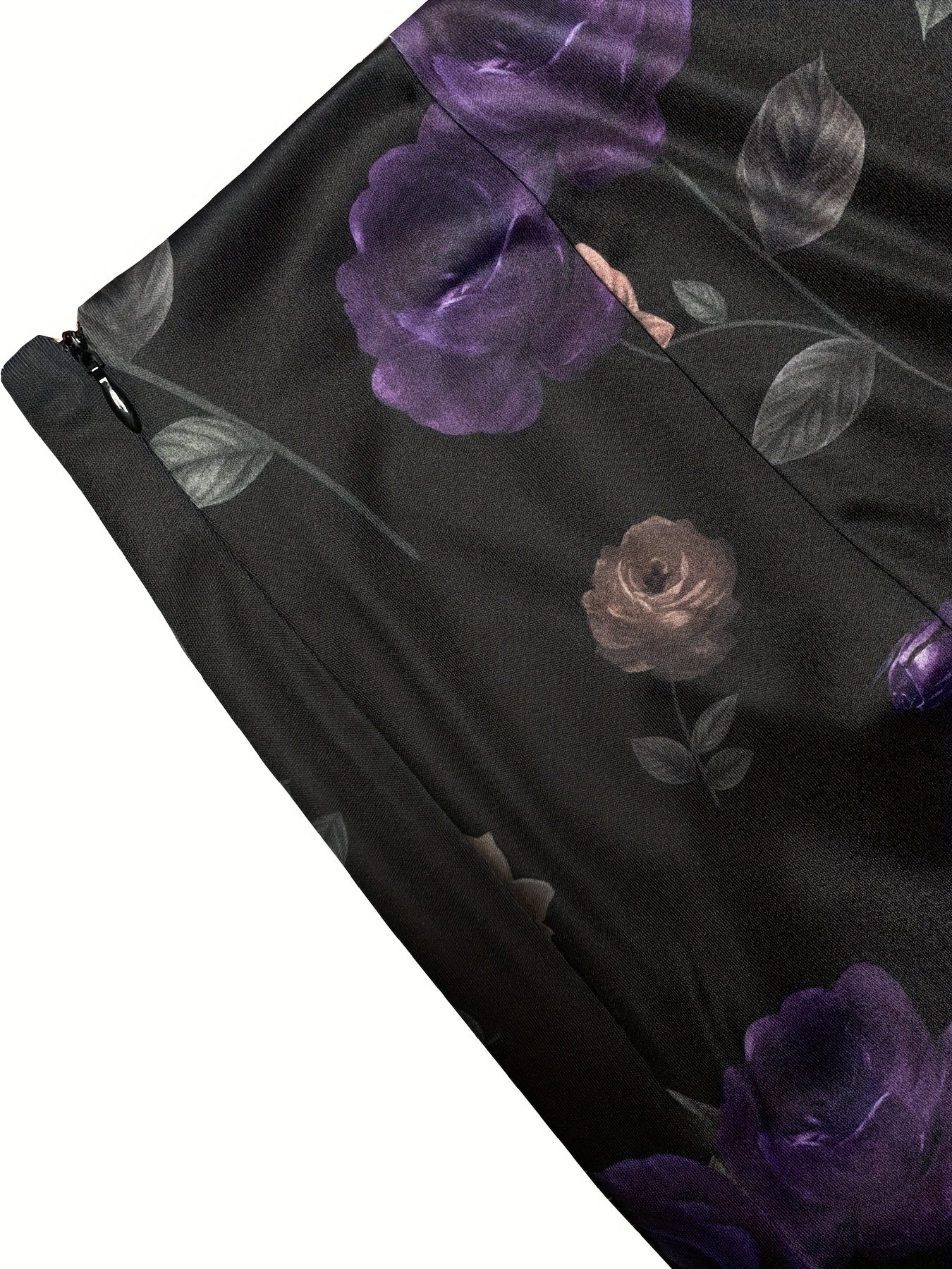 Floral Print Lace Trim Skirt, Elegant High Waist Bodycon Ruffle Midi Skirt, Women's Clothing