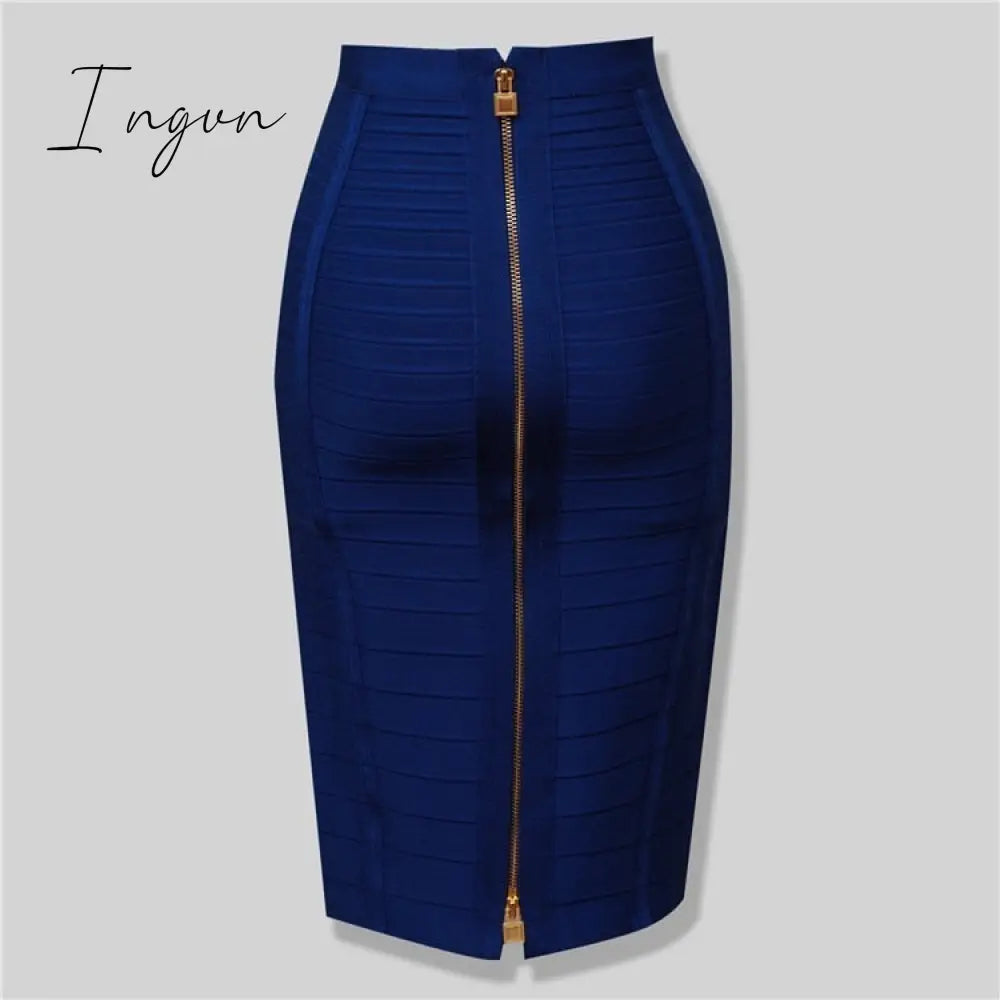 Ingvn - 16 Colors XL XXL Sexy Solid Zipper Orange Blue Black Red White Pink Bandage Skirt Women Elastic Bodycon Summer Pencil Skirt 58cm