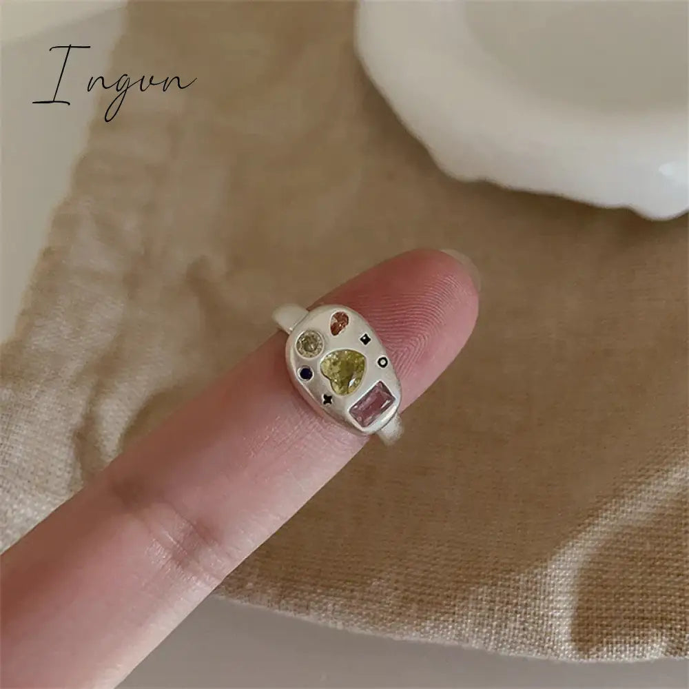 Aesthetic Rings For Women Heart Star Colorful Zircon crystal Minimalist Open Adjustable Finger Rings Fashion Band Female Bijoux