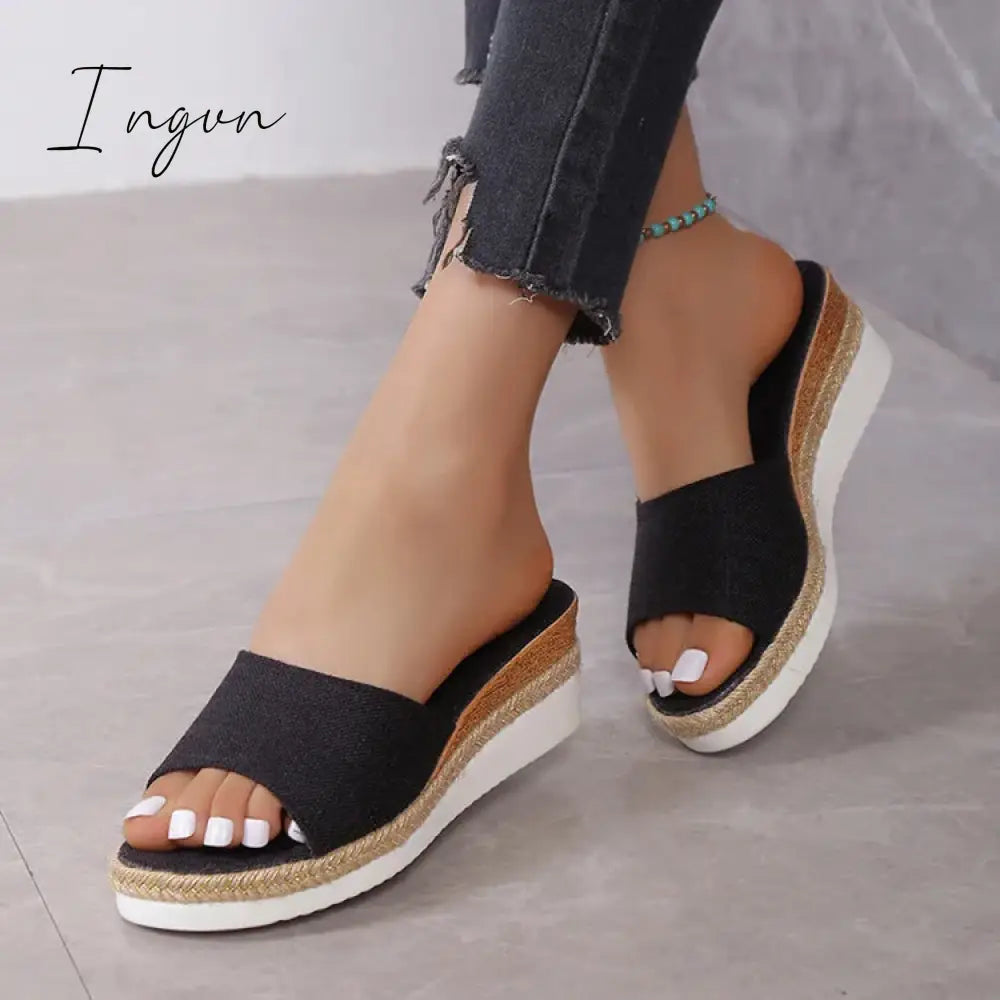 Ingvn - Women Sandals Wedges Heels Summer Shoes For Women Platform Sandalias Mujer Elegant Woman Heeled Shoes Slippers Summer Footwear