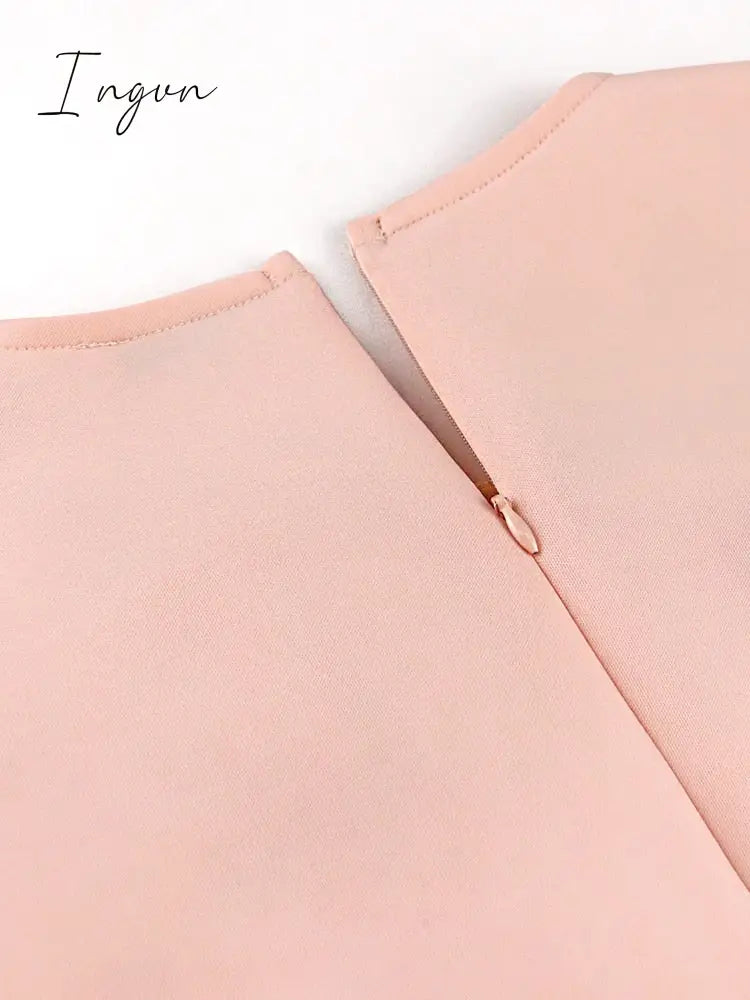 Ingvn - Women Pink Dress Party Ruffle Stylish Occasion Celebrate Sleveless Mesh Patchwork Elegant Slim Summer Homecoming Robe Gowns