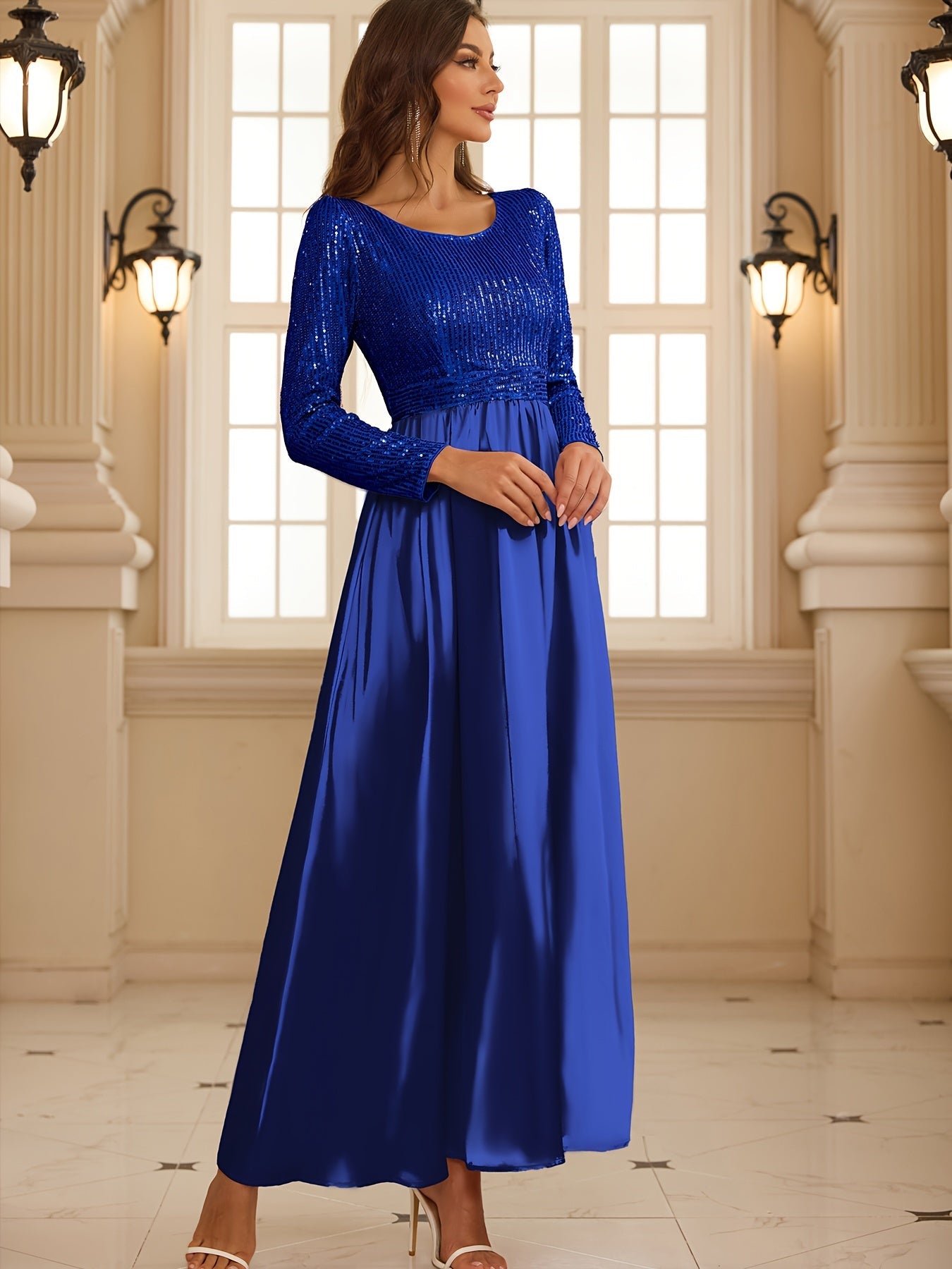 Wedding Guest Dresses Cocktail Dresses Women's Sequin Long Sleeve Evening Gowns