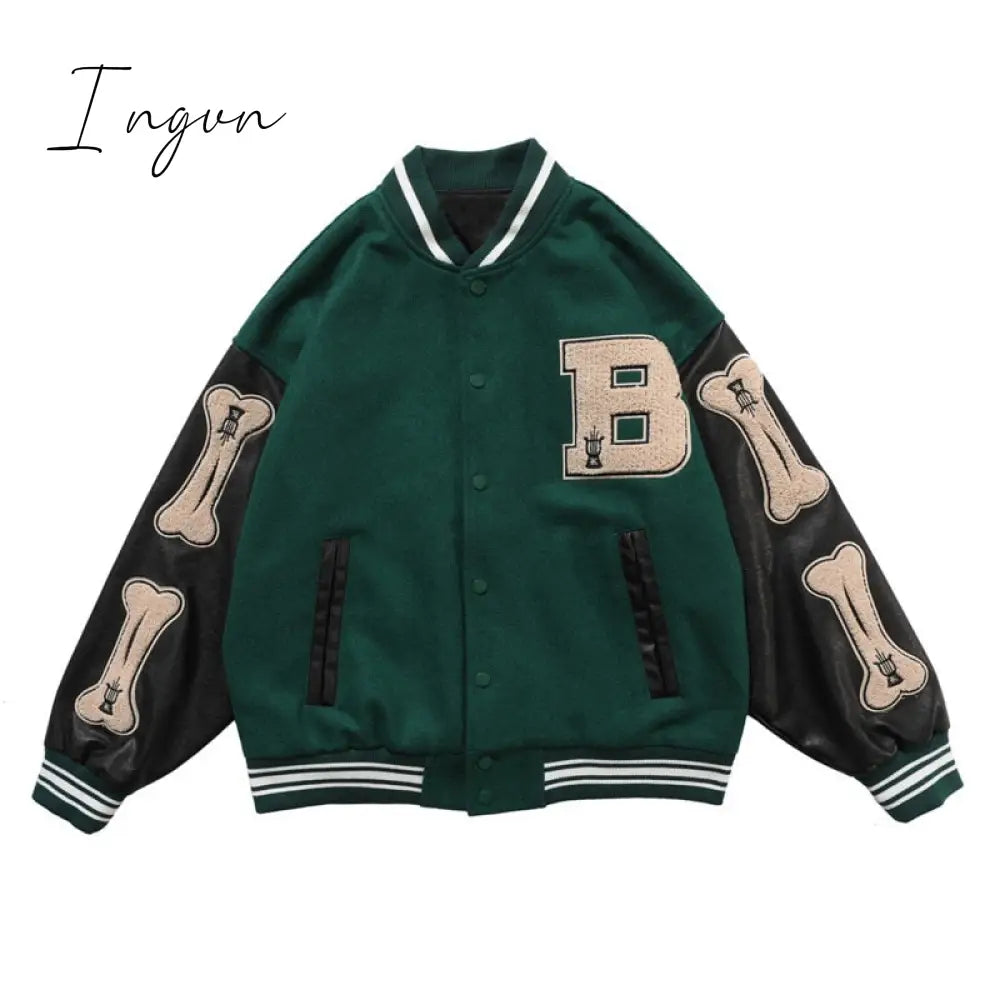 Ingvn - Hot Sell Quality Print Loose Baseball Jackets Women Casual Blue Long Sleeve Sports Coat Spring Autumn Female Streetwear Zipper Bomber Jacket