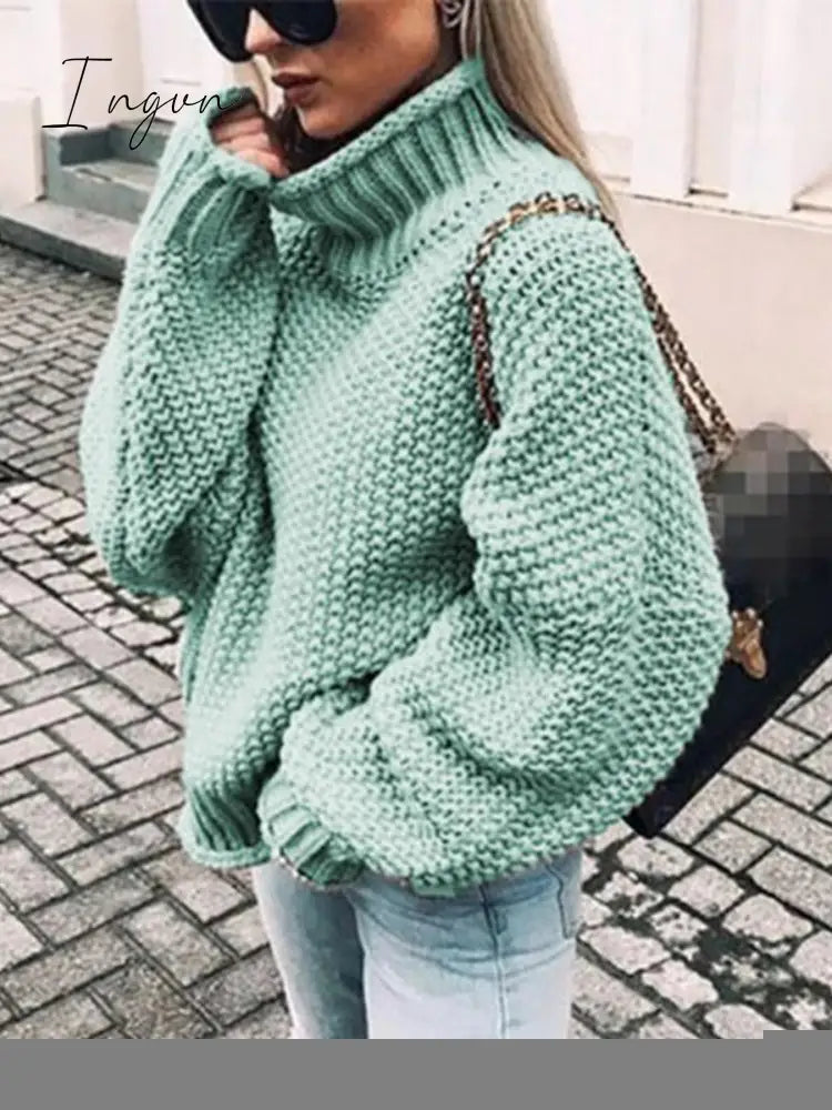 Ingvn - Womens Fall Fashion Sweater Women Autumn/Winter Turtleneck Doll Sleeve Loose Knit Sweater Fashion Women's Top Sweaters High Quality Thermal