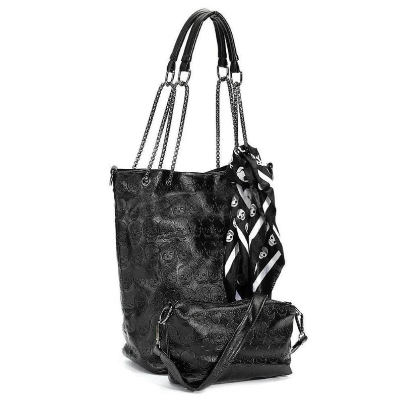 INGVN  Japanese Sweet Ribbon Kawaii Trendy Shoulder Bags Personality Skull Y2k Aesthetic Tote  Streetwear  Women's Handbags