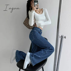 Ingvn - Women Jeans High Waist Casual Streetwear y2k Baggy Office Lady New Fashion Korean Denim Trousers Female Straight Wide Leg Pants