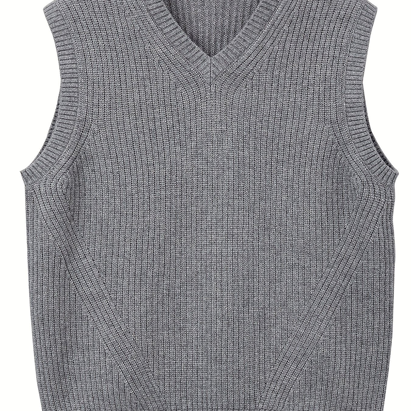 Plus Size Men's Solid Knit Textured Vest Sweater for Spring/Autumn - Oversized Trendy Sleeveless Sweater for Males