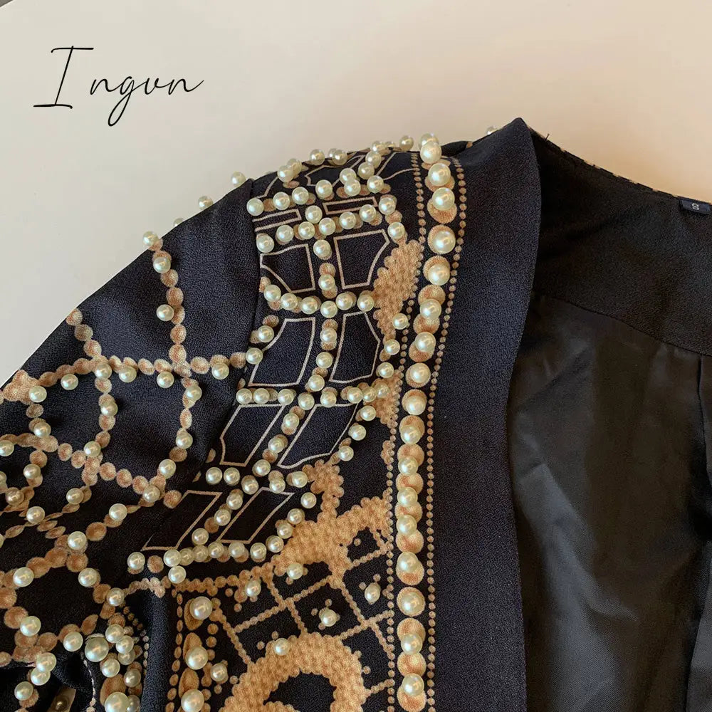 Ingvn - new Beaded Geometric Autumn Winter Long Sleeves V-Neck Vintage Ladies Outwear vintage fashion Overcoats