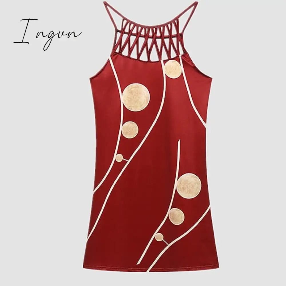 Ingvn - Women's Casual Dress Halter Neck Dress Midi Dress Leopard Black Wine Sleeveless Geometric Cut Out Summer Spring Halter Fashion Vacation 2023 S M L XL XXL 3XL
