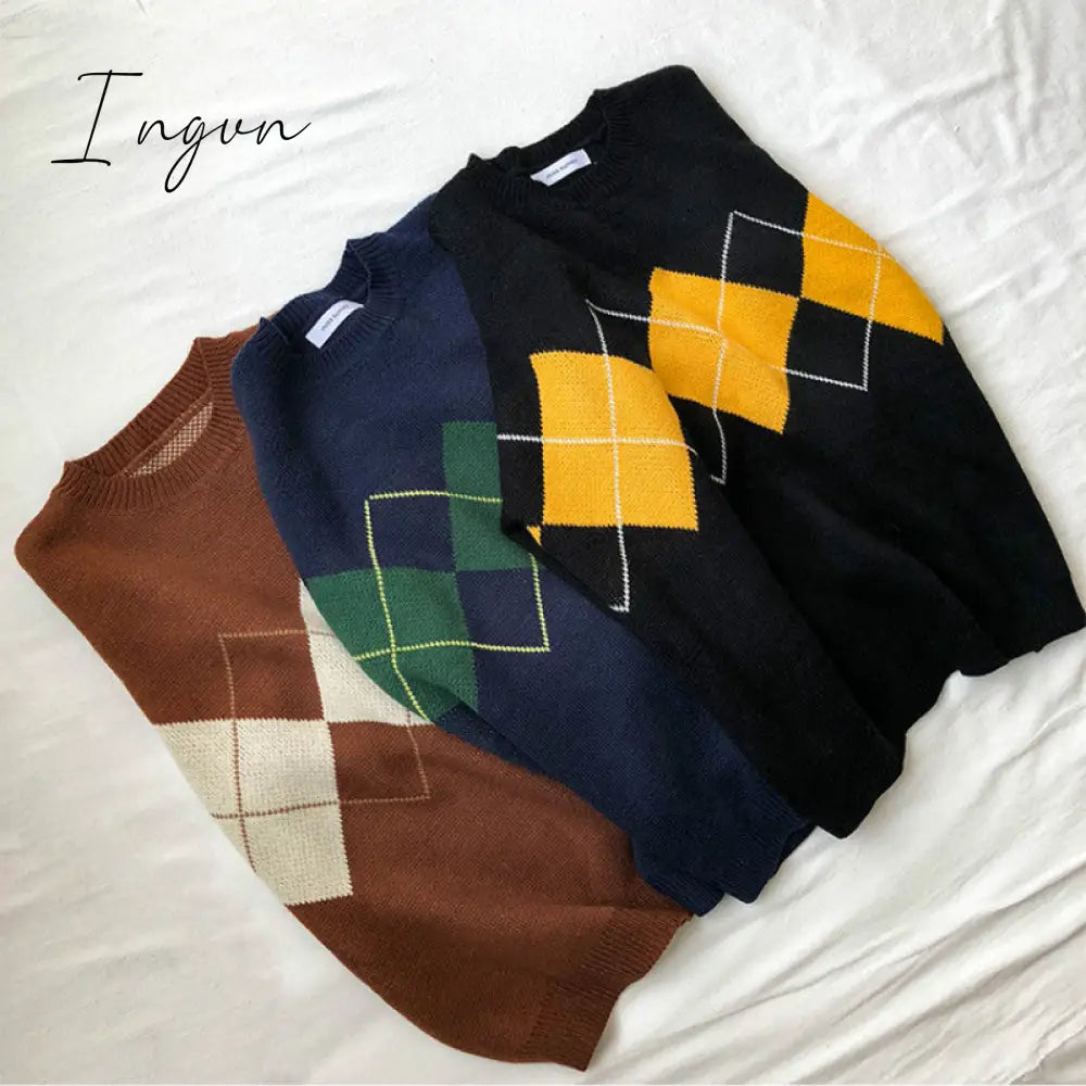 Ingvn - Women Knitted Sweater Fashion Oversized Pullovers Ladies Winter Loose Sweater Korean College Style Women Jumper Sueter Mujer