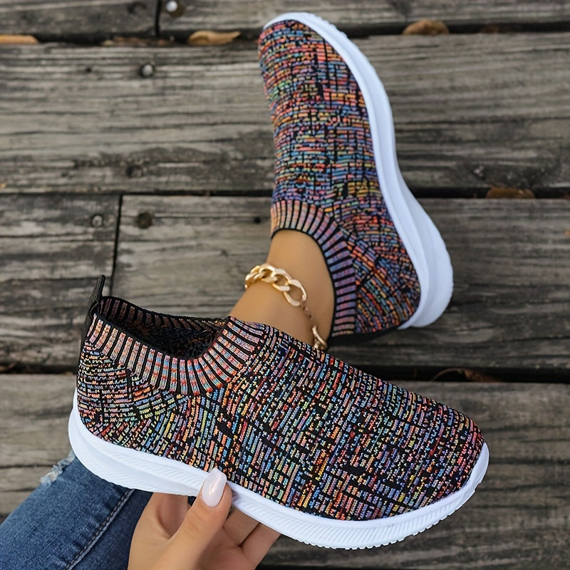 Women's Knitted Athletic Sneakers, Breathable Fabric Running Shoes, Non-slip Lightweight Sports Footwear, Casual Walking Shoes With Durable Sole